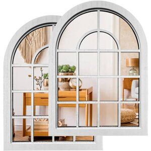 2PCS Arched Window Wall Mirror,Rustic Farmhouse Accent Mirror, Wood